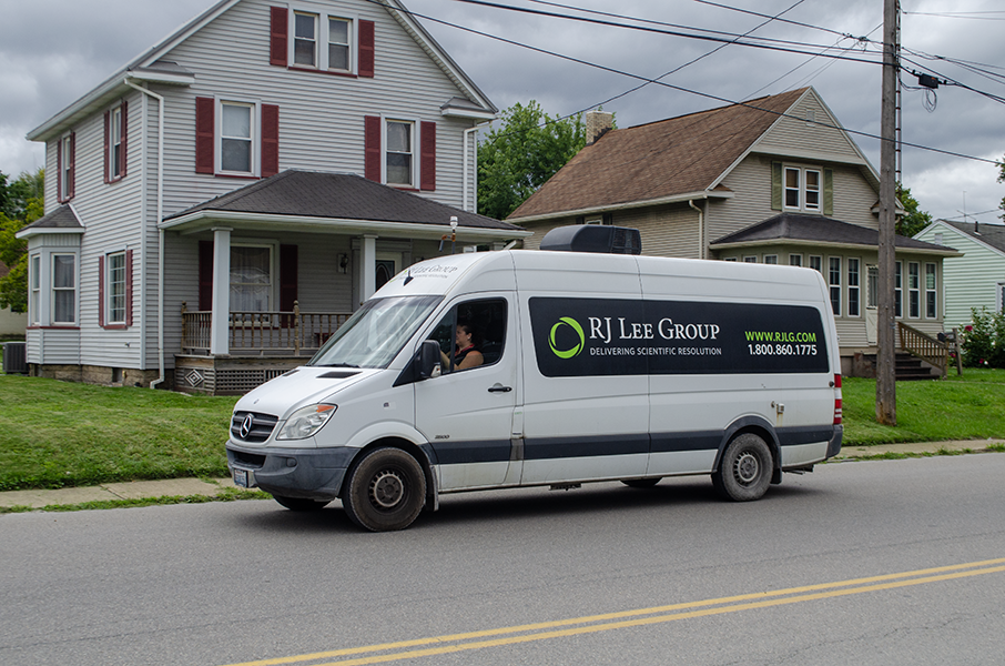 RJ Lee Group mobile lab in a residential neighborhood.